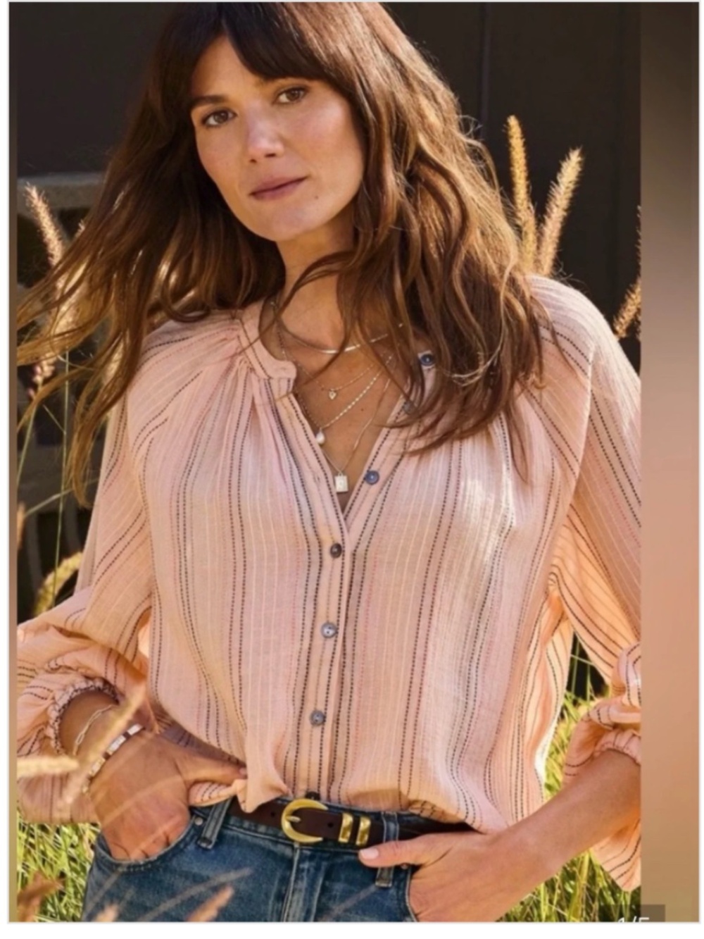 Evereve Mindy Cotton Textured Blouse Coral Peach Stripe Button Down Size M NWT